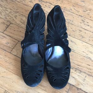 Suede black cut out heels. 1930s style